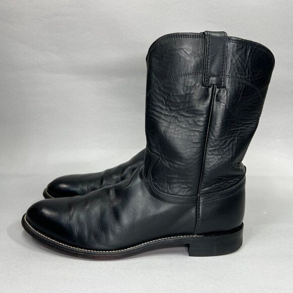 Justin Men's Size 10D Jackson Black Leather 10" Roper Cowboy Boots - Picture 4 of 12